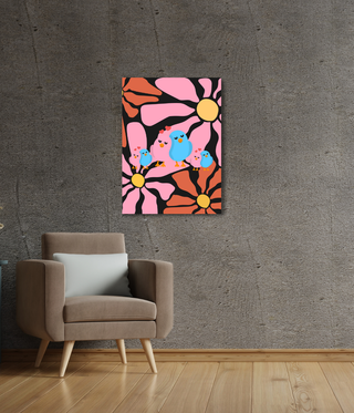 Three Love Birds Flower Wall Art