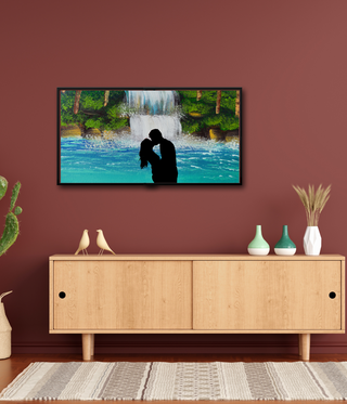 Kissing Couple Over Waterfall Wall Art