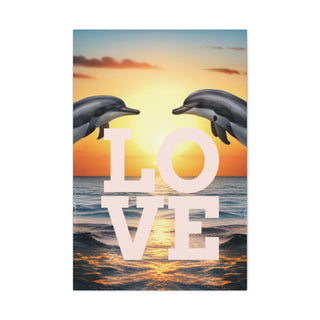 Two Leaping Love Dolphins Wall Canvas