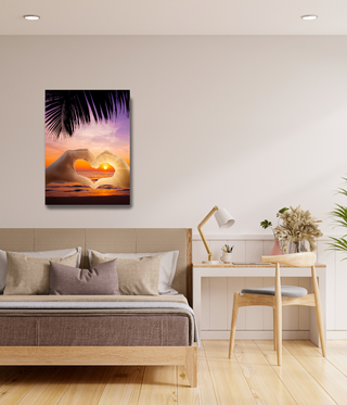 Sunset Love Shape Hands Wall Canvas