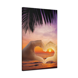 Sunset Love Shape Hands Wall Canvas