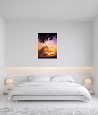 Sunset Love Shape Hands Wall Canvas