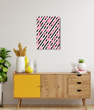 Multiple Pink Hearts Over Stripe Wall Art