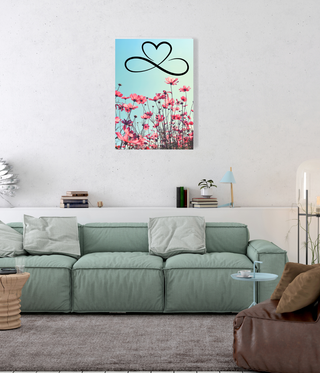 Heart Icon Over Blooming Flowers Wall Art