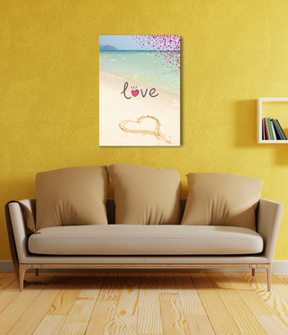 Love in Sand on the Ocean Beach Canvas