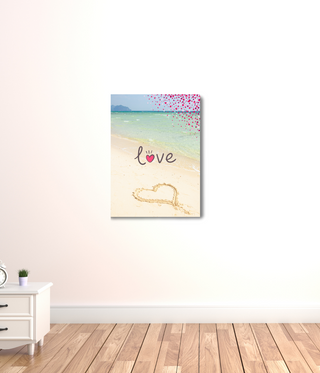 Love in Sand on the Ocean Beach Canvas