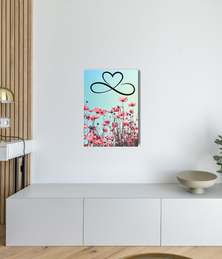 Heart Icon Over Blooming Flowers Wall Art