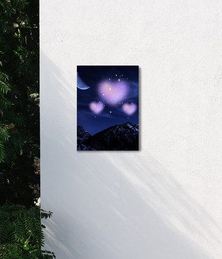 Three Hearts & Half Moon Above Mountain Canvas