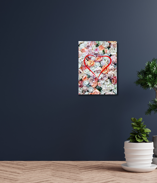 Red Heart Over Colorful Flowers Wall Art