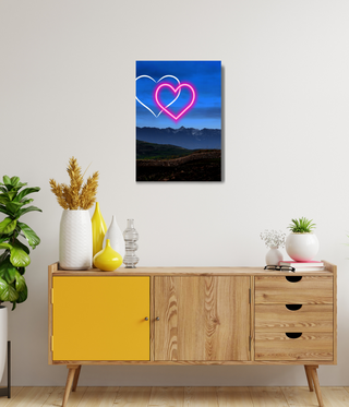 Two Hearts Above Mountain Canvas