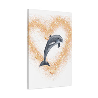 Leaping Dolphin into Gold Heart Wall Canvas