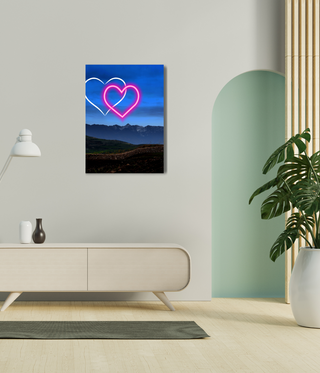 Two Hearts Above Mountain Canvas