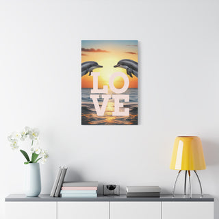 Two Leaping Love Dolphins Wall Canvas