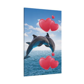 Two Leaping Dolphins Love Hearts Canvas