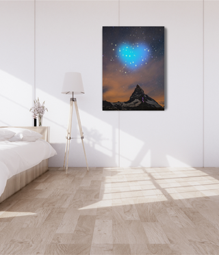 Blue Nighttime Heart Above Mountain Canvas