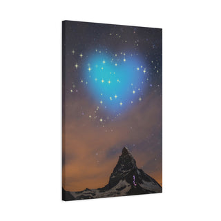 Blue Nighttime Heart Above Mountain Canvas