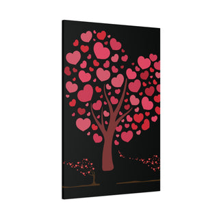 Red Heart Blowing Tree Canvas