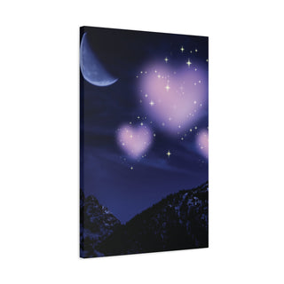 Three Hearts & Half Moon Above Mountain Canvas