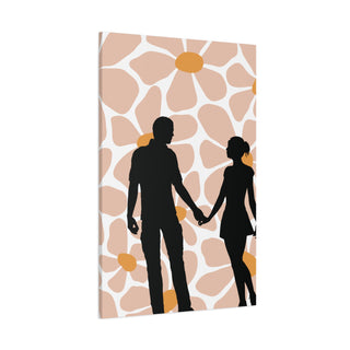 Romantic Couple Holding Hands Over Flower Wall Art