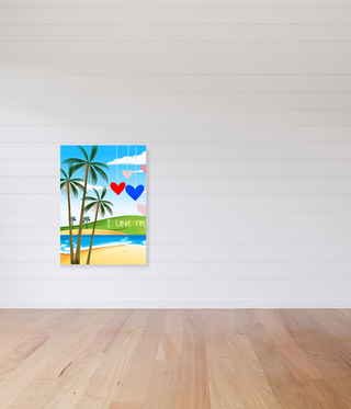 Abstract Floating Hearts Above Beach Wall Art