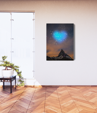 Blue Nighttime Heart Above Mountain Canvas