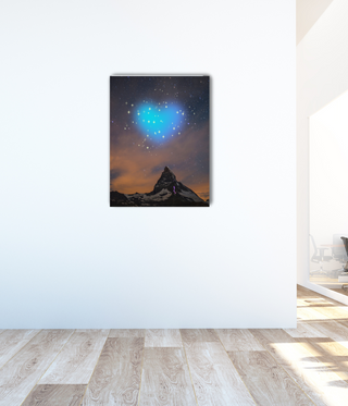 Blue Nighttime Heart Above Mountain Canvas