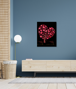 Red Heart Blowing Tree Canvas