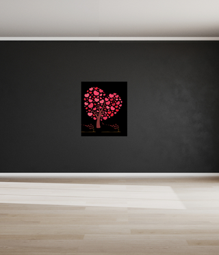 Red Heart Blowing Tree Canvas