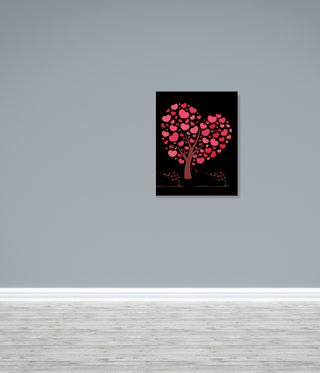 Red Heart Blowing Tree Canvas