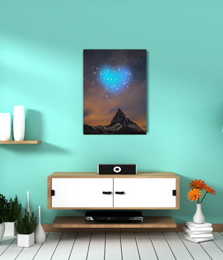 Blue Nighttime Heart Above Mountain Canvas