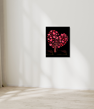 Red Heart Blowing Tree Canvas