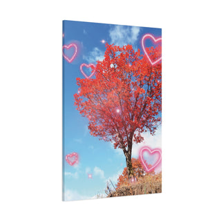 Red Tree With Floating Hearts Wall Canvas