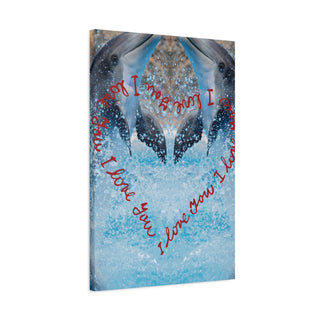 Leaping Splashing Two Love Dolphins Wall Canvas