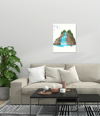 Abstract Blue Water Fall Mountain Canvas