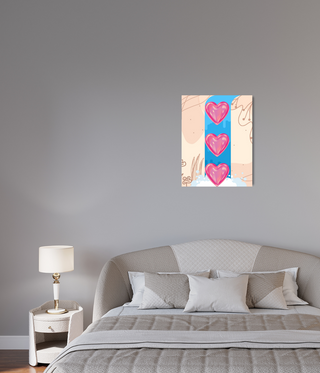 Three Pink Heart Abstract Wall Canvas