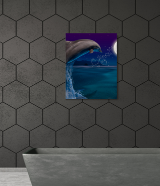 Nighttime Leaping Dolphin Wall Canvas