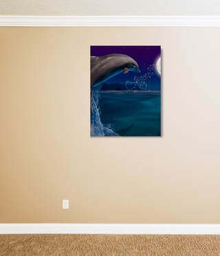 Nighttime Leaping Dolphin Wall Canvas