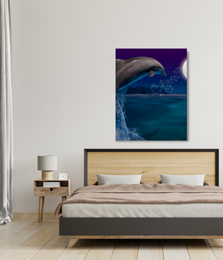 Nighttime Leaping Dolphin Wall Canvas