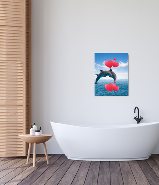 Two Leaping Dolphins Love Hearts Canvas