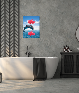 Two Leaping Dolphins Love Hearts Canvas