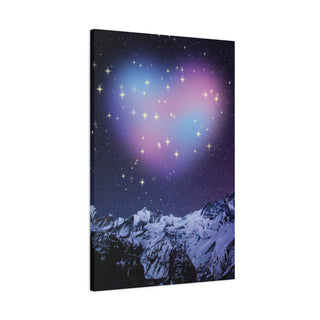 Purple Shining Heart Above Mountain Wall Canvas