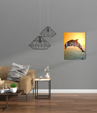 Love Dolphin Sunset Wall Canvas