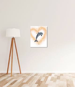 Leaping Dolphin into Gold Heart Wall Canvas