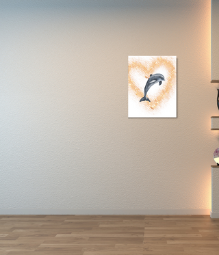 Leaping Dolphin into Gold Heart Wall Canvas