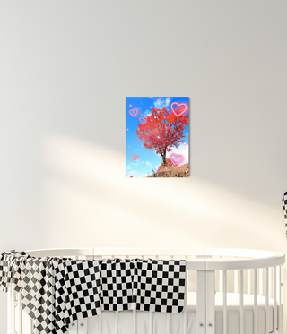 Red Tree With Floating Hearts Wall Canvas