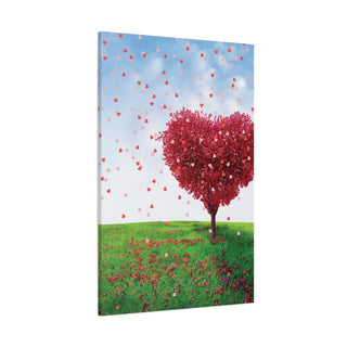 Red Shape Heart Tall Tree Canvas