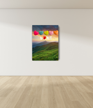 Colorful Love Hearts Above Mountain Wall Art