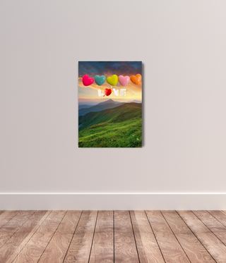 Colorful Love Hearts Above Mountain Wall Art