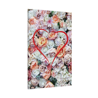 Red Heart Over Colorful Flowers Wall Art