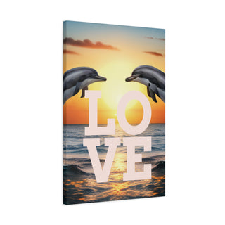 Two Leaping Love Dolphins Wall Canvas